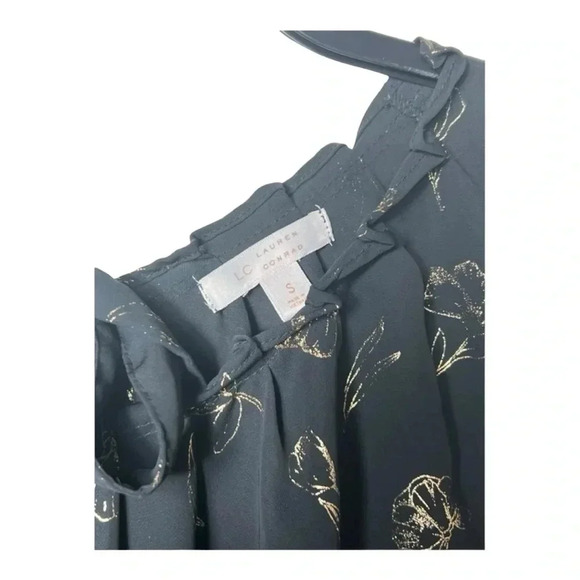 1452. LAUREN CONRAD SHORT CAP SLEEVE BLOUSE GRAY/METALLIC GOLD COLORS‎ FLORAL - Picture 5 of 9